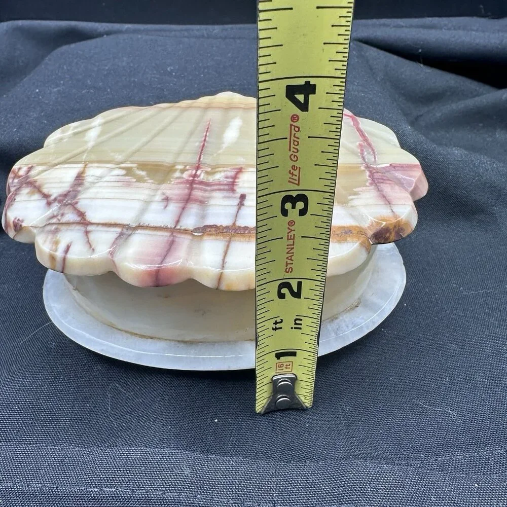 Vintage Onyx Stone Trinket Box Hand Carved Shell Lid Natural Stone Decor